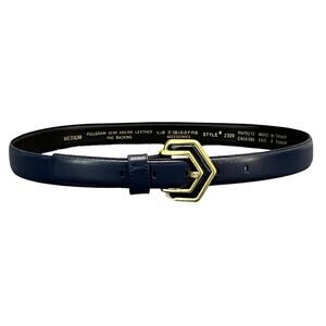 Liz Claiborne Vintage Gorgeous Gold Buckle Blue Leather Belt 26-30 Inch